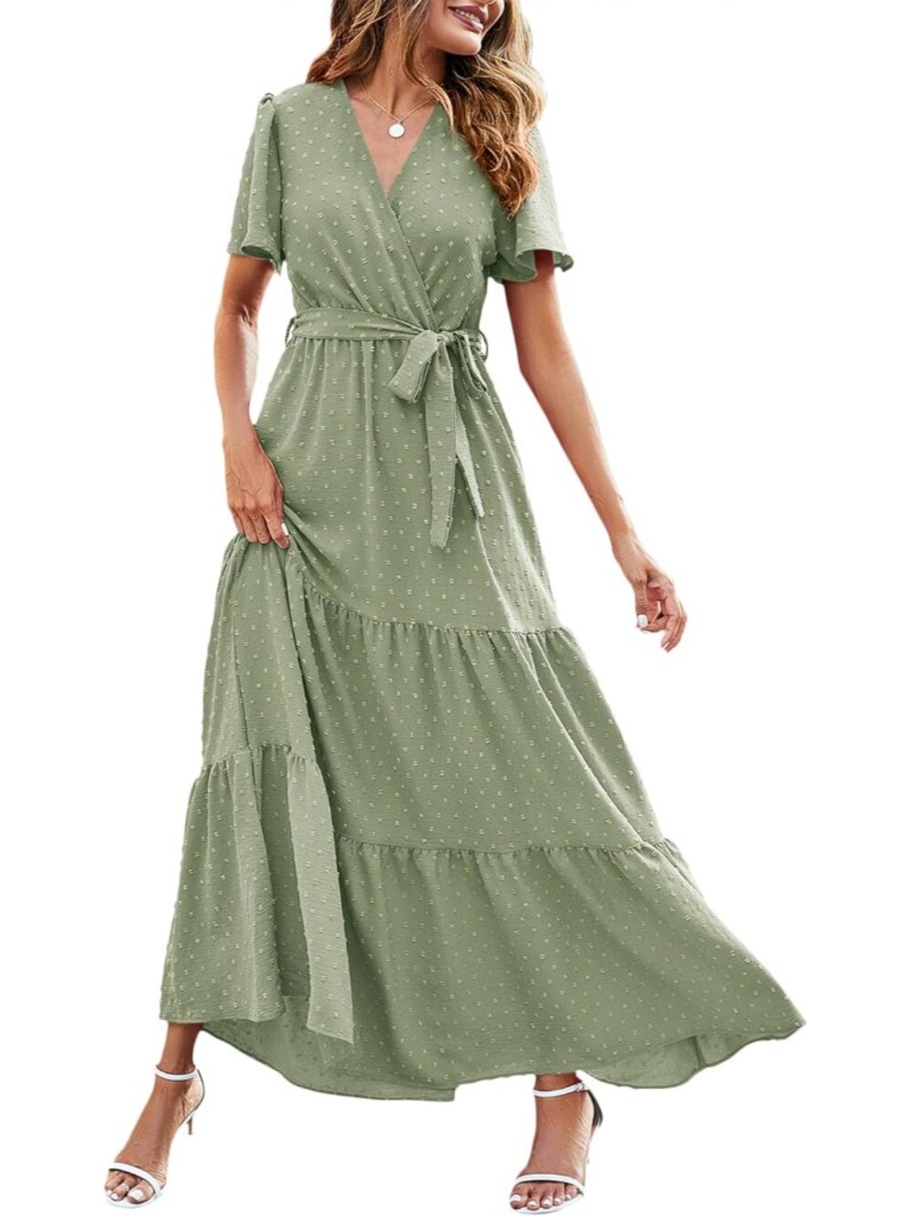 Womens Summer Swiss Dot Maxi Dresses Wrap Boho Floral Long Dress